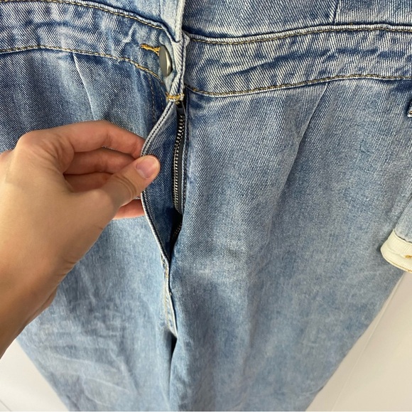 Polagram Denim Jumsuit Light Wash V-neck Collared Corduroy Sz L Straight Leg - Picture 7 of 16